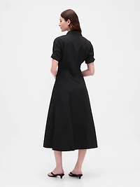 Poplin Roll-Cuff Midi Shirtdress