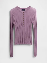 Sheer Rib Henley Sweater