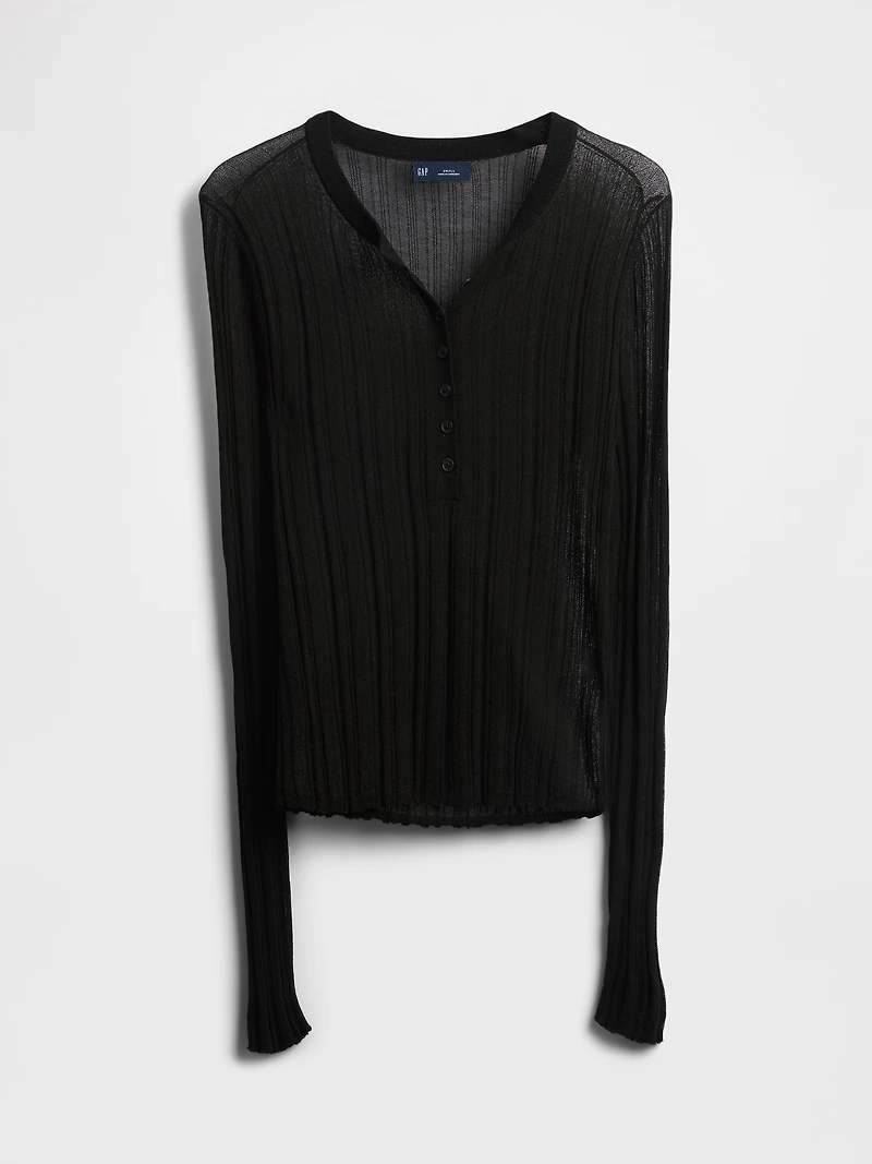 Sheer Rib Henley Sweater