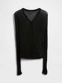 Sheer Rib Henley Sweater