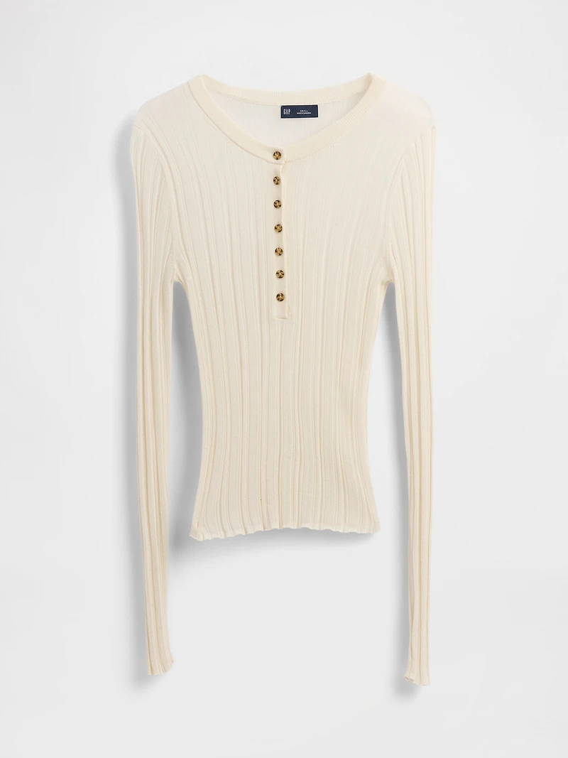 Sheer Rib Henley Sweater