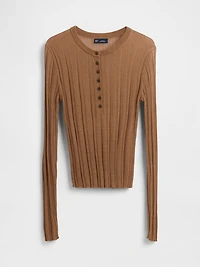 Sheer Rib Henley Sweater