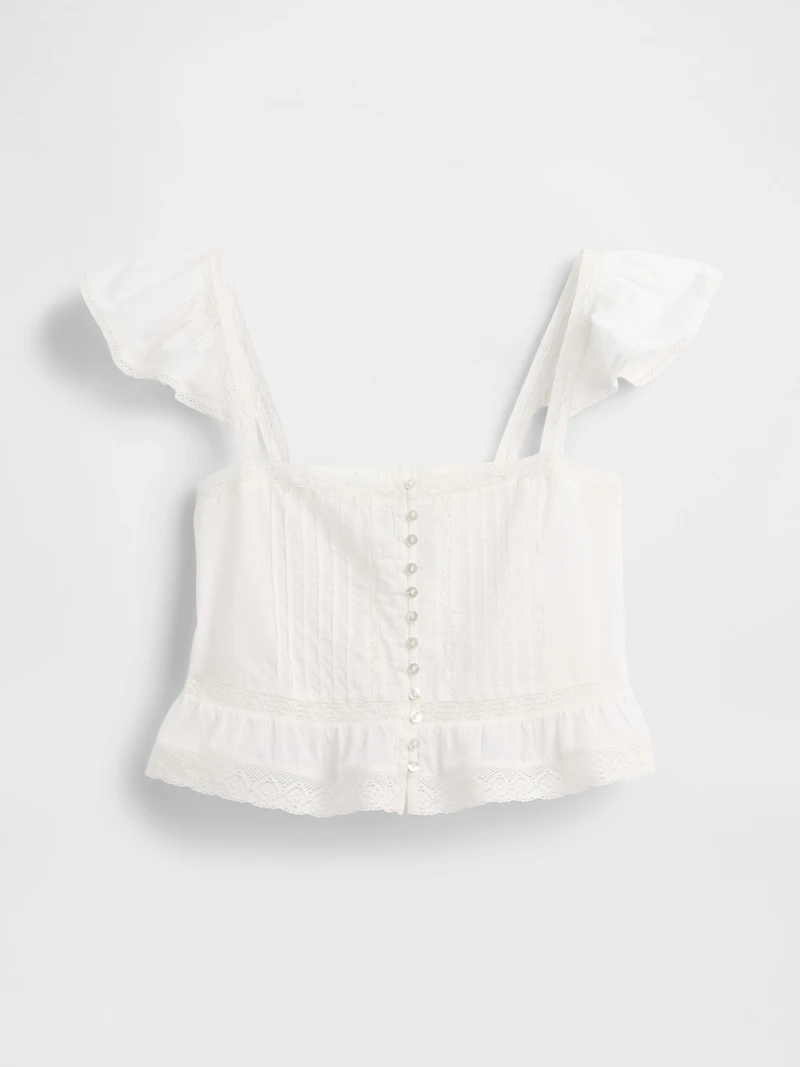 Lace Ruffle Voile Peplum Crop Top
