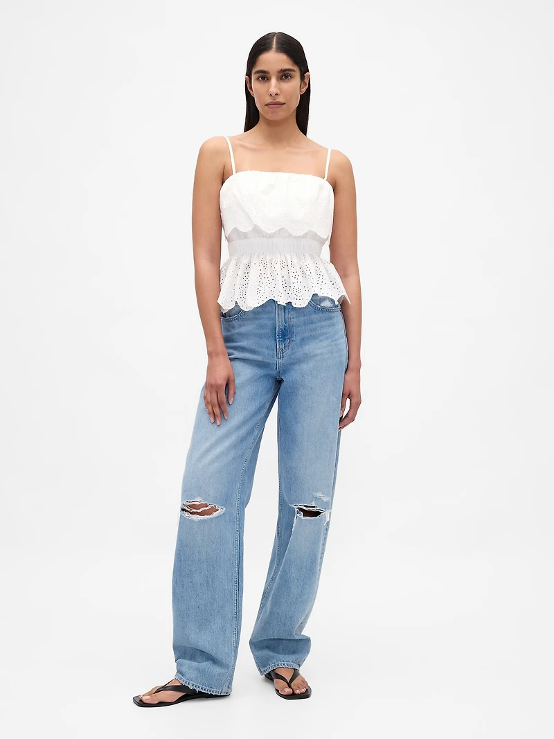 Poplin Eyelet Ruffle Top