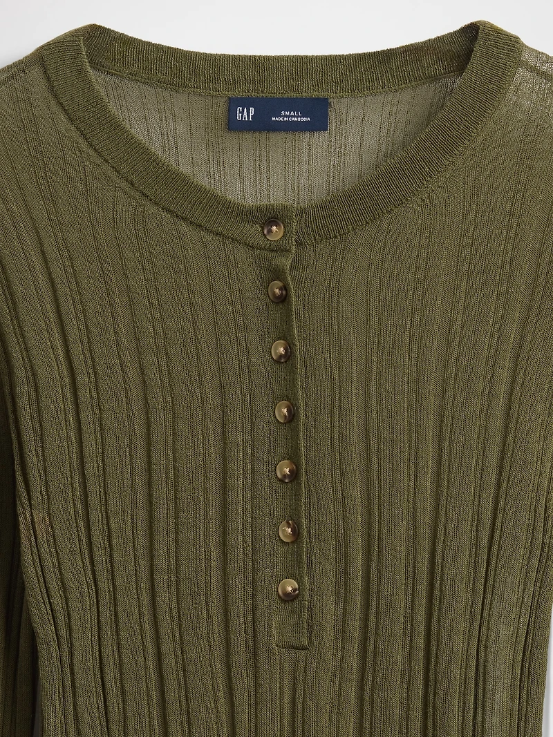 Sheer Rib Henley Sweater