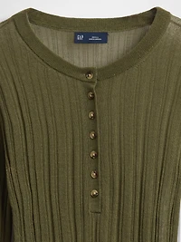 Sheer Rib Henley Sweater