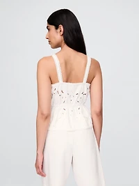 Linen-Blend Eyelet Peplum Top