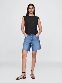 Linen-Blend Crewneck Shell Tank Top