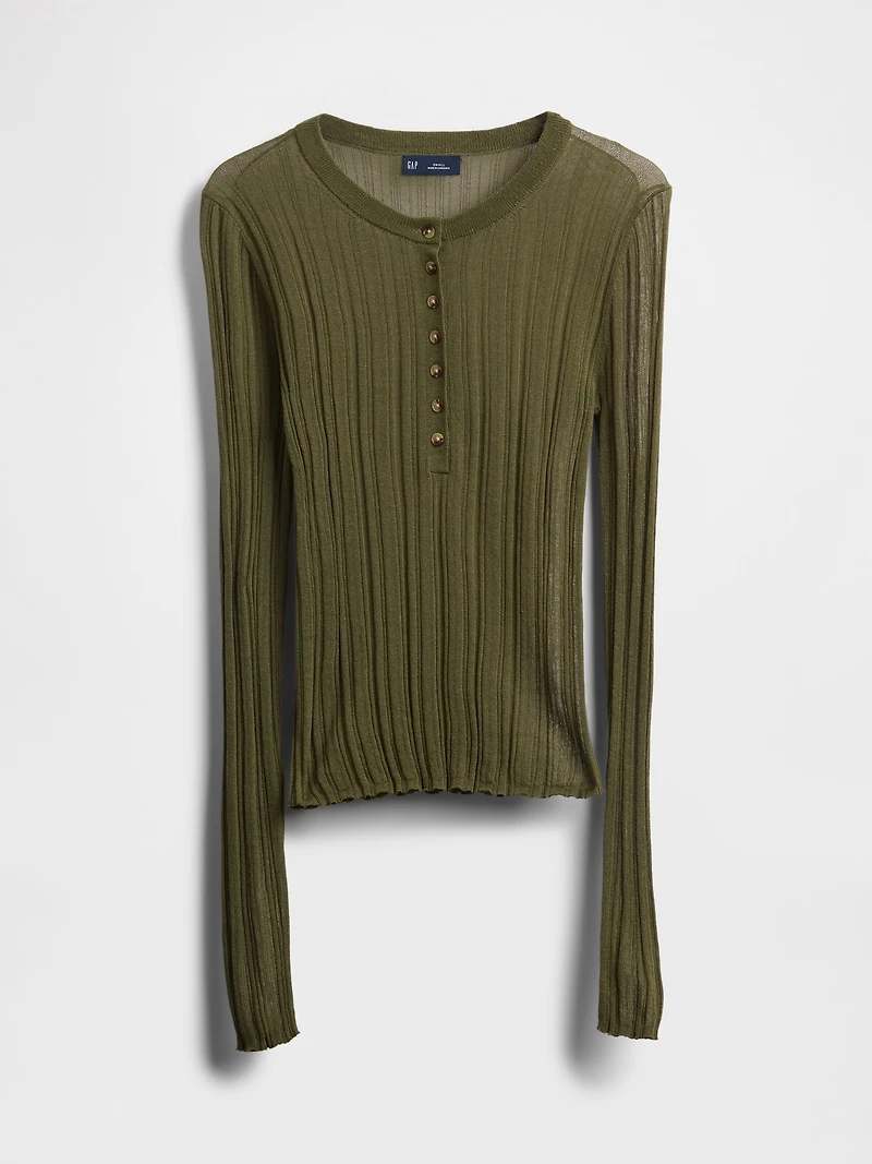Sheer Rib Henley Sweater