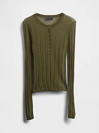 Sheer Rib Henley Sweater