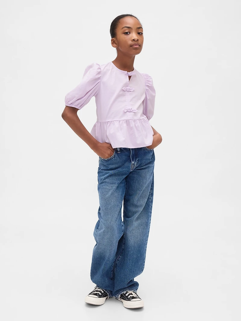 Kids Puff-Sleeve Peplum Top