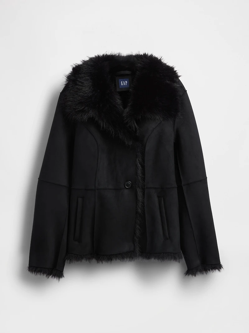 Vegan Suede & Faux Fur Jacket