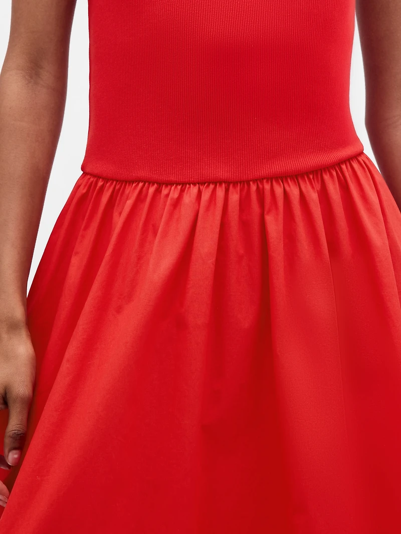 Mixed Media Drop-Waist Maxi Dress