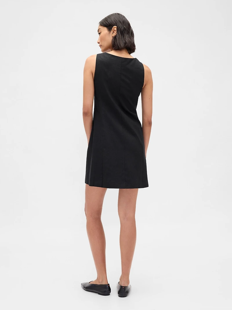 Linen-Blend Button-Front Mini Dress