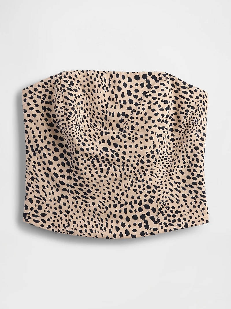 Linen-Blend Strapless Corset Crop Top