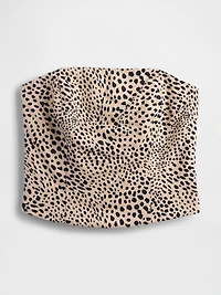 Linen-Blend Strapless Corset Crop Top