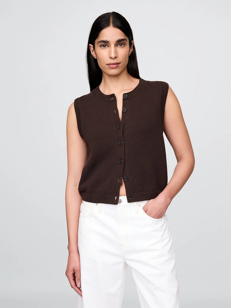 Cropped Cardigan Sweater Vest
