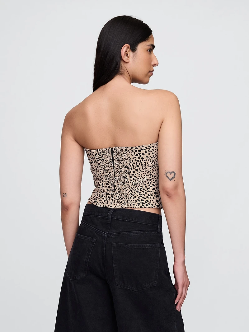 Linen-Blend Strapless Corset Crop Top