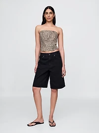 Linen-Blend Strapless Corset Crop Top