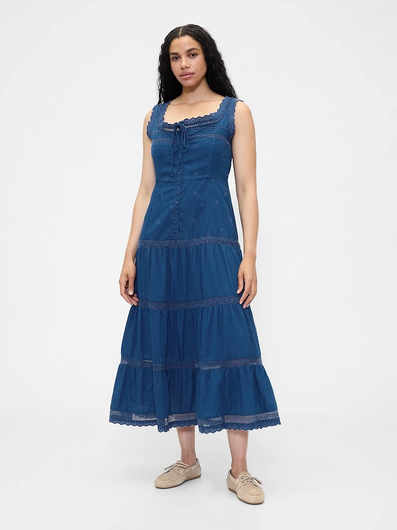 Lace-Trim Tiered Maxi Dress