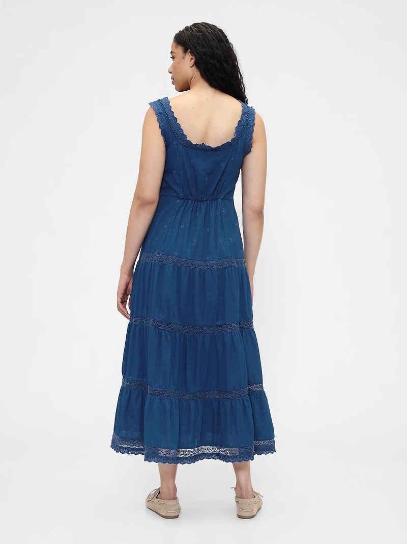 Lace-Trim Tiered Maxi Dress