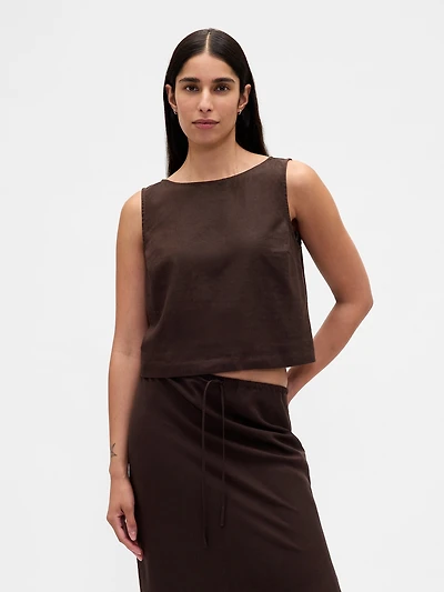 Linen-Blend Crop Shell Tank Top