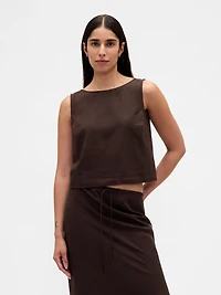 Linen-Blend Crop Shell Tank Top