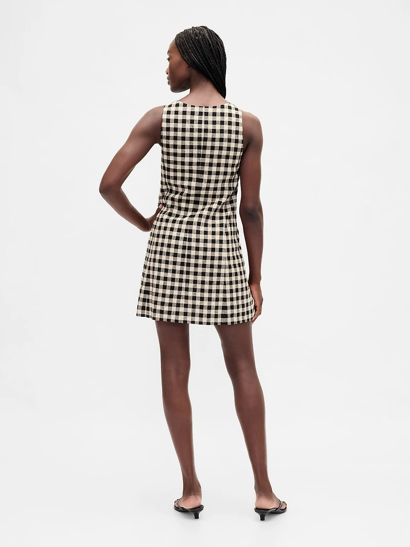 Linen-Blend Button-Front Mini Dress
