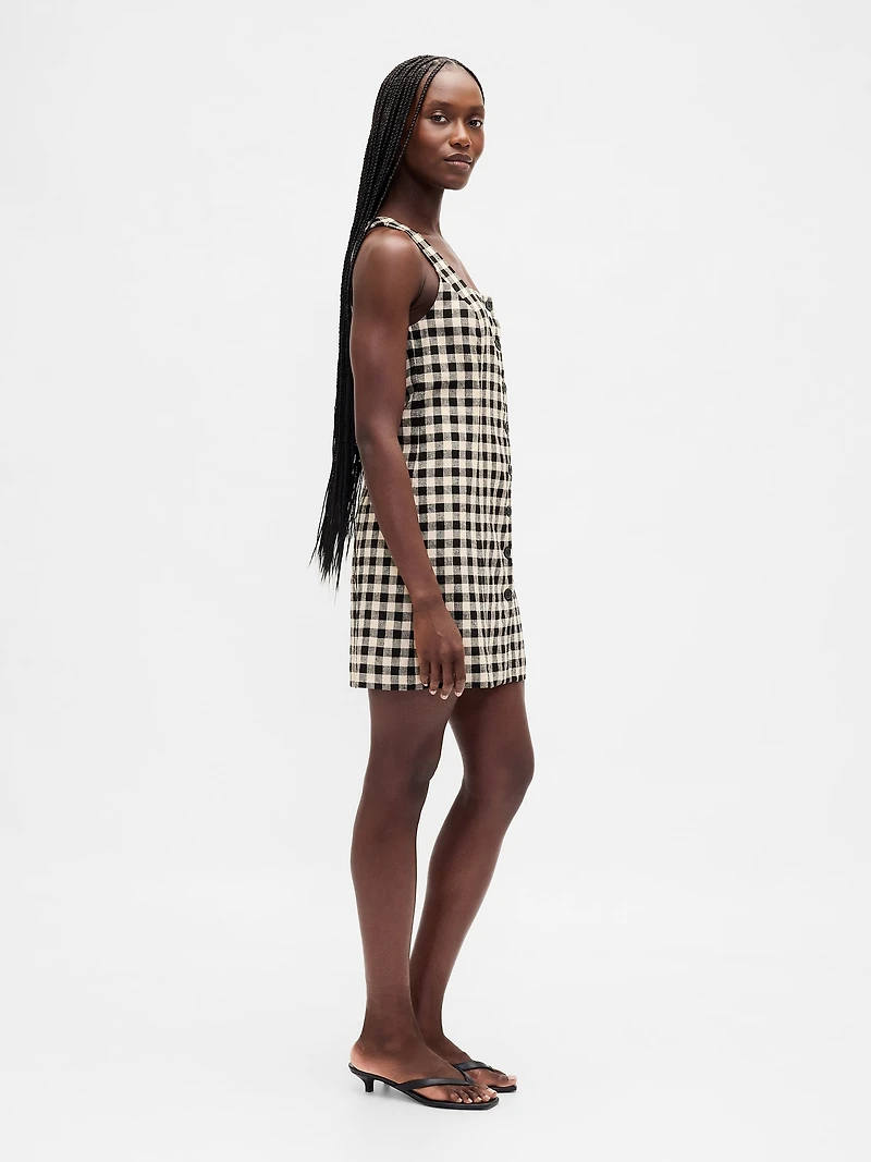 Linen-Blend Button-Front Mini Dress