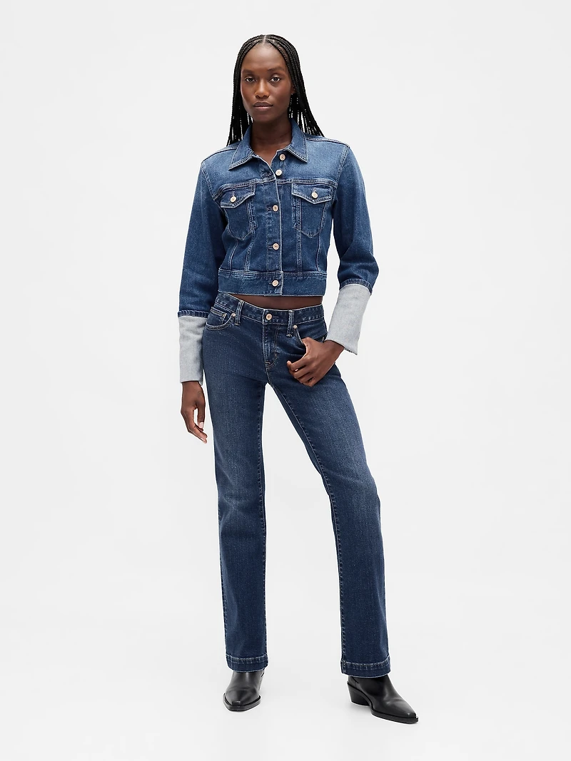 Pin-Cuff Crop Icon Denim Jacket