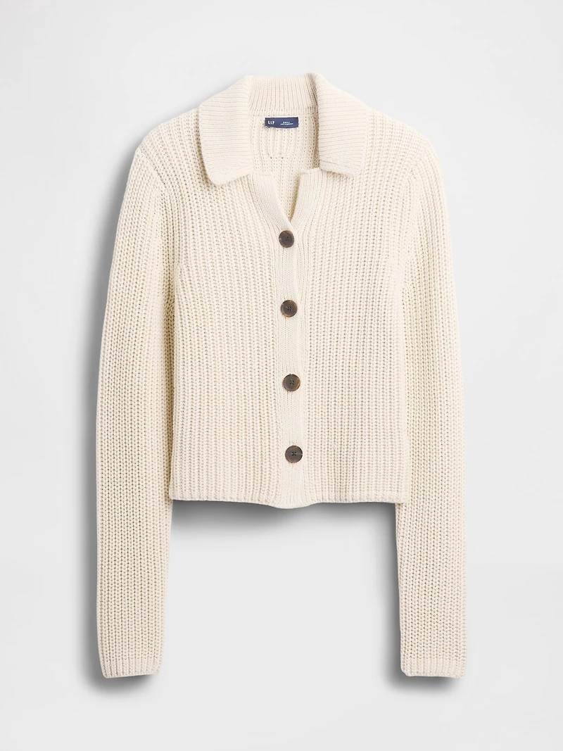 100% Cotton Collared Crop Cardigan Sweater
