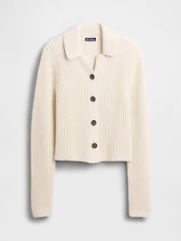 100% Cotton Collared Crop Cardigan Sweater