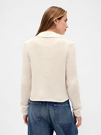 100% Cotton Collared Crop Cardigan Sweater