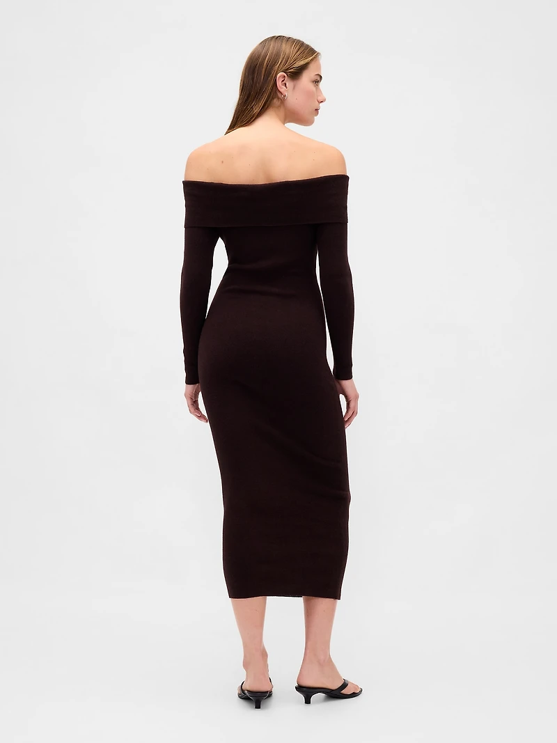 CashSoft Stretch Off-Shoulder Midi Sweater Dress
