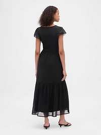 Modern Mixed Media Ruffle Maxi Dress