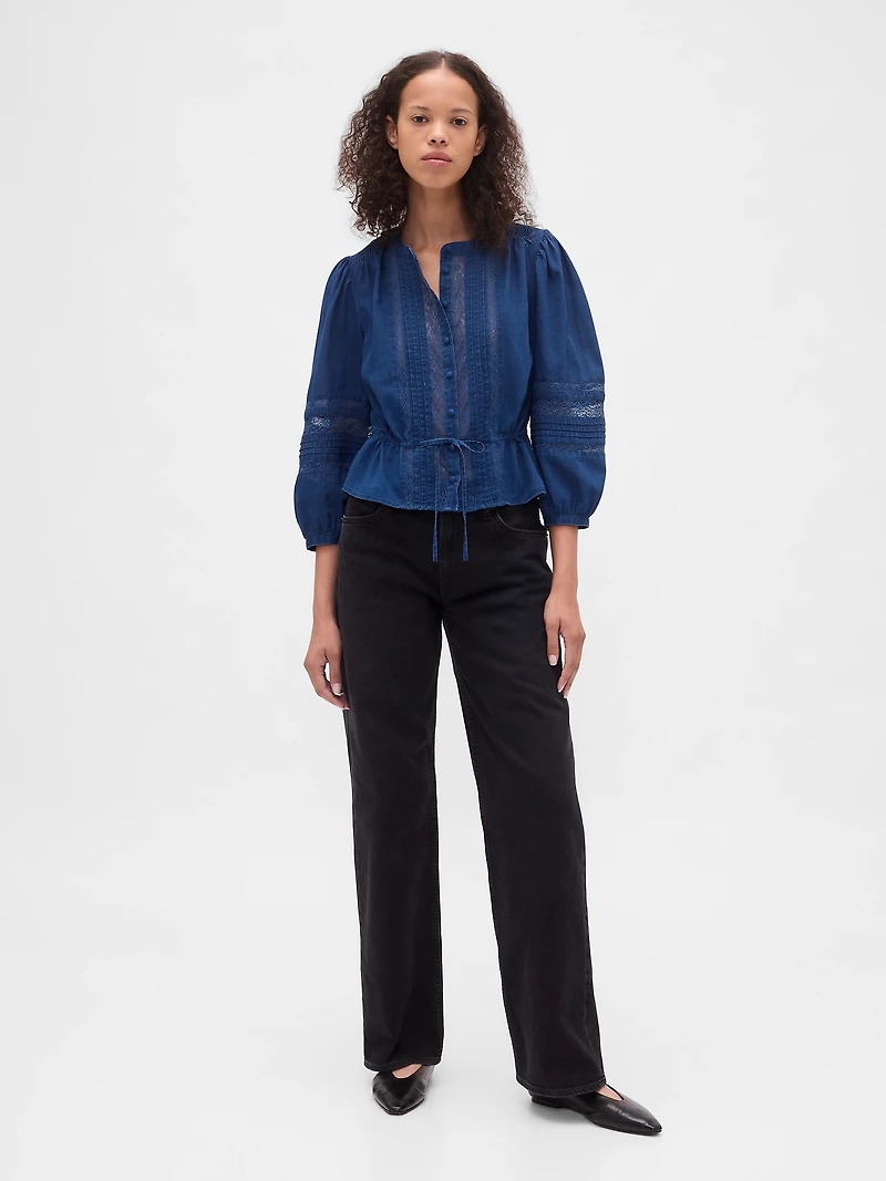 Lace-Trim Voile Top