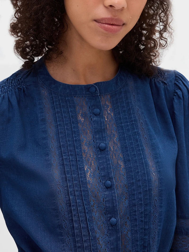 Lace-Trim Voile Top