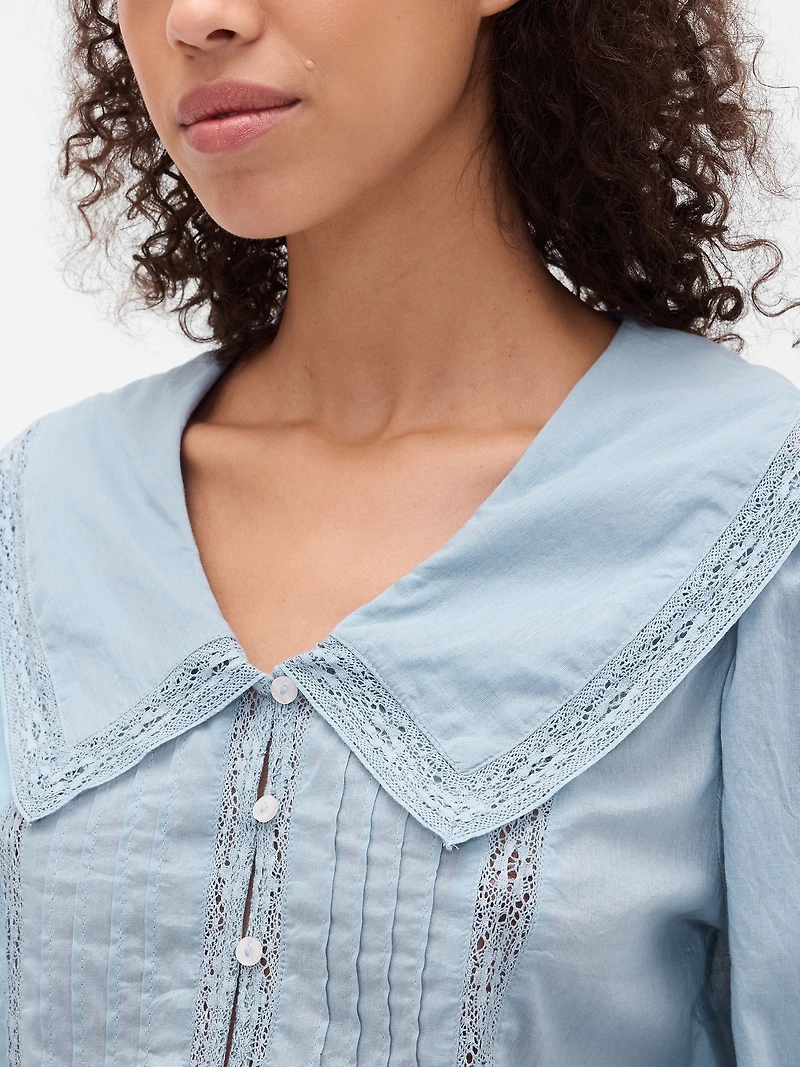 Collared V-Neck Peplum Top