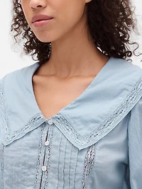 Collared V-Neck Peplum Top