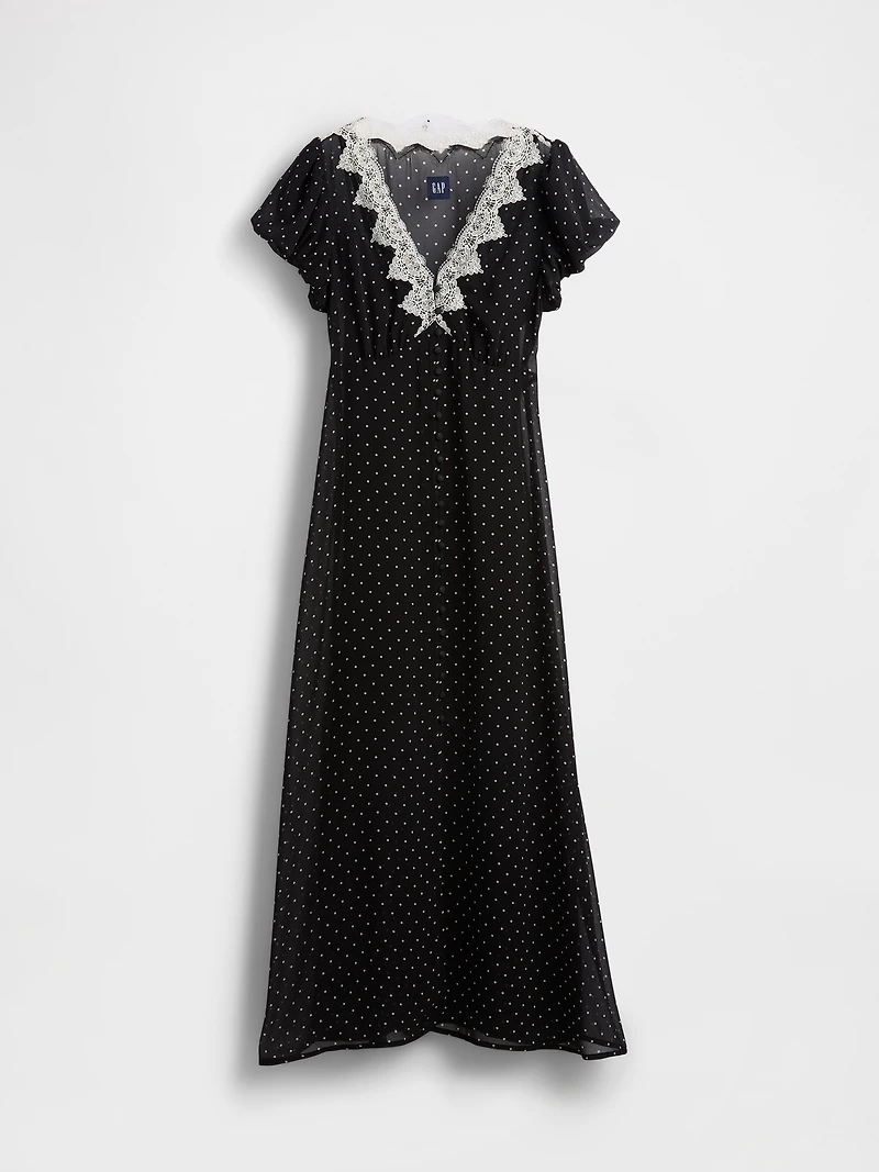 Lace-Trim V-Neck Maxi Dress