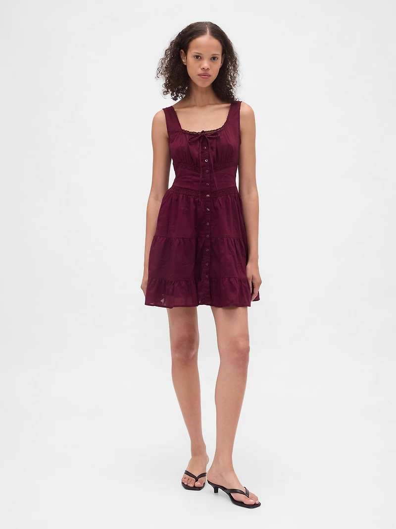 Lace-Trim Tiered Mini Dress