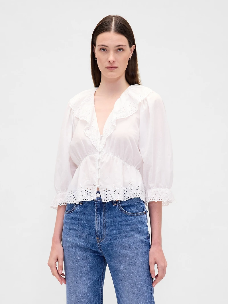 Ruffle Collar V-Neck Top