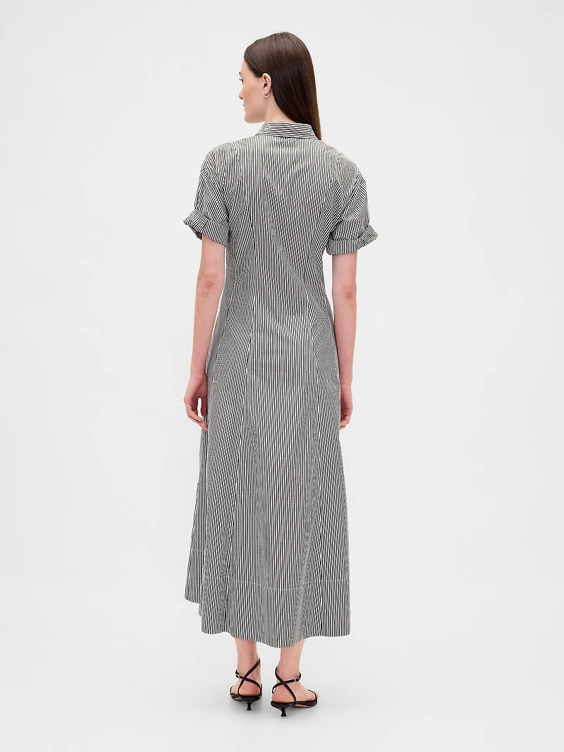 Poplin Roll-Cuff Midi Shirtdress