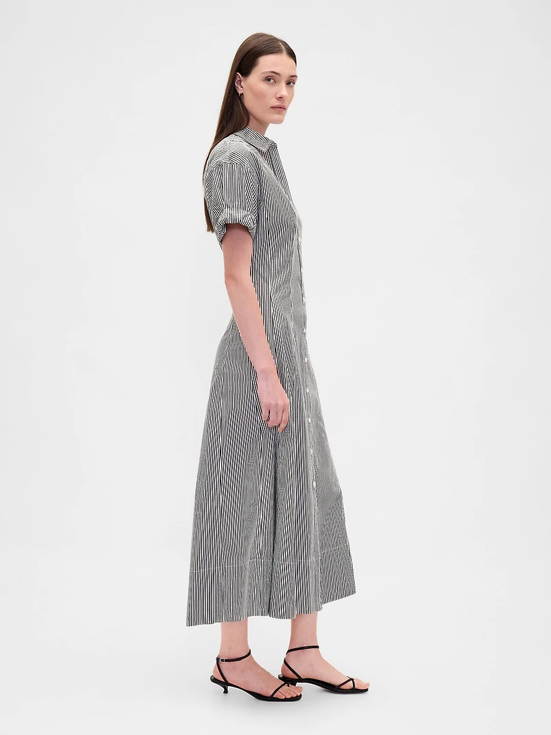 Poplin Roll-Cuff Midi Shirtdress