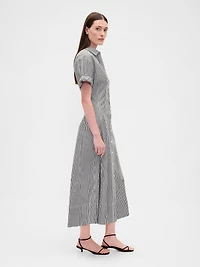 Poplin Roll-Cuff Midi Shirtdress