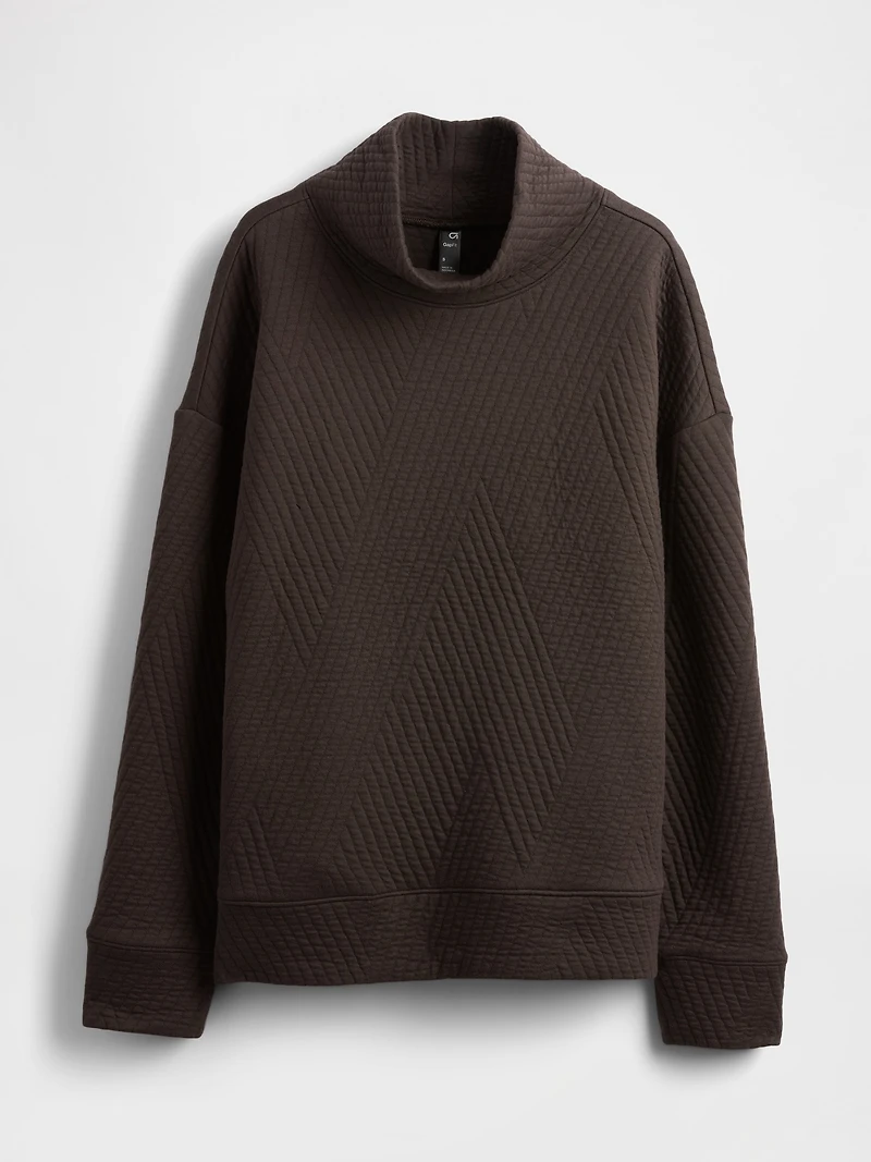 GapFit Quilted Jacquard Knit Funnel-Neck Pullover