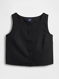 Linen-Blend Button-Front Shell Top