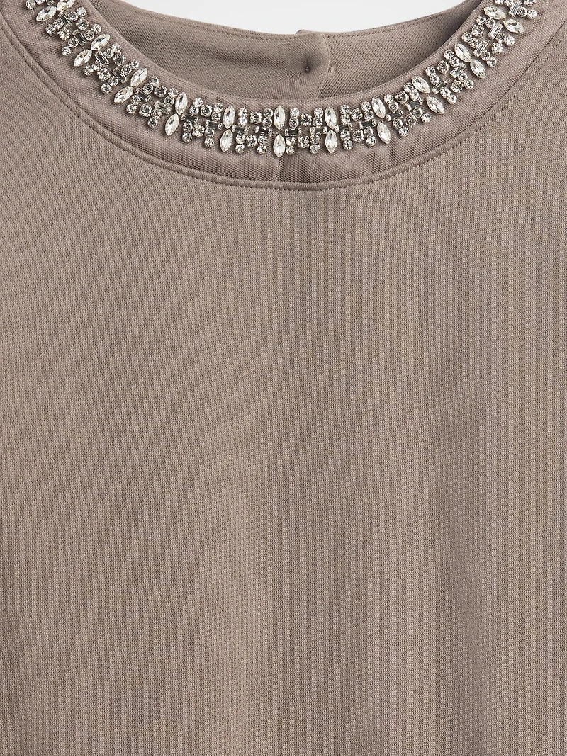 VintageSoft Jewel-Neck Crop Sweatshirt