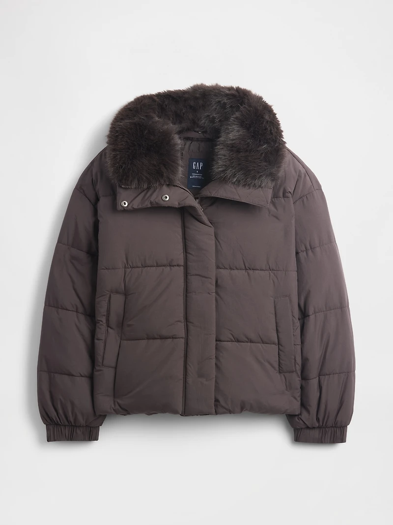 Faux Fur-Trim Puffer Jacket