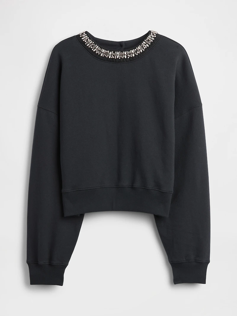 VintageSoft Jewel-Neck Crop Sweatshirt